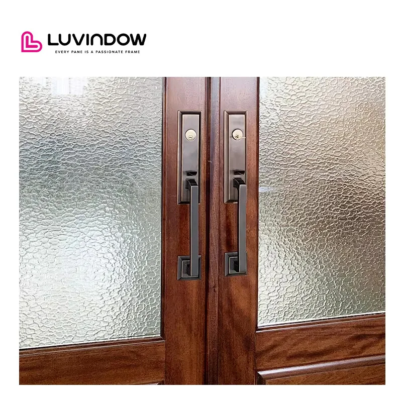 Custom Modern Design Double Entry Door Exterior Glass Solid Wooden Front Entrance Doors