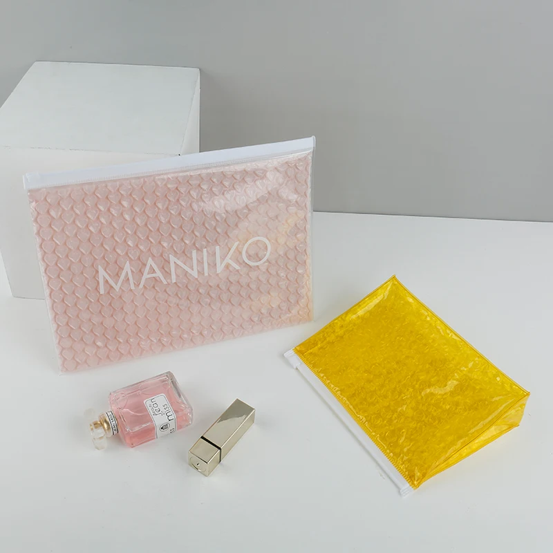 Biodegradable Sustainable Packaging Eco Friendly Waterproof Travel Makeup Bag Clear Pink Bubbles Makeup Pouch