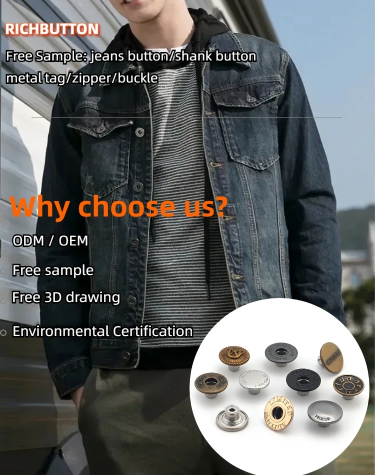 Exquisite Buttons Manufacturing Custom Exquisite Brass Buttons with Rivets for Jeans