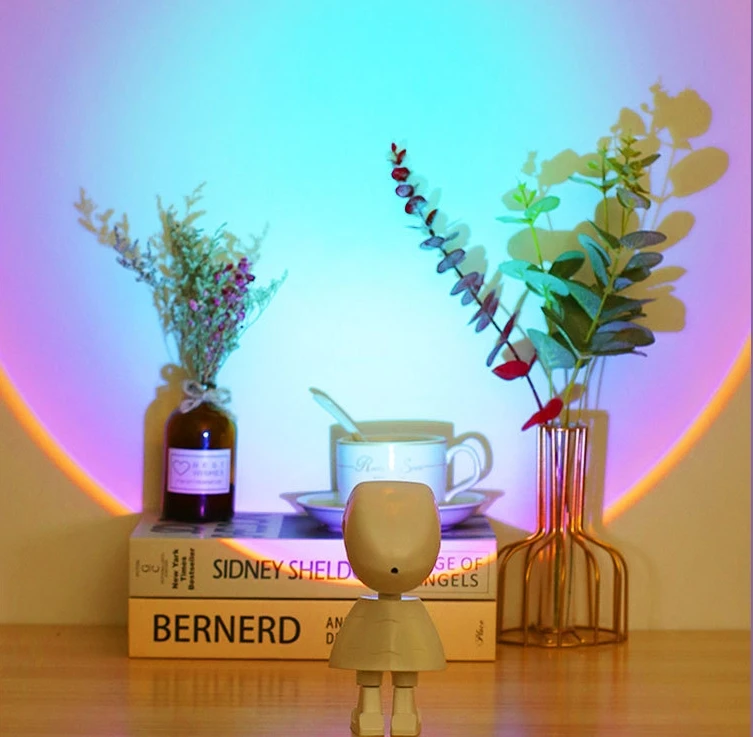 Popular Usb Sunset Projector Robot  Night Light Astronaut Projector Lights Decoration Atmosphere Lamp  Rechargeable Sunset Lamp