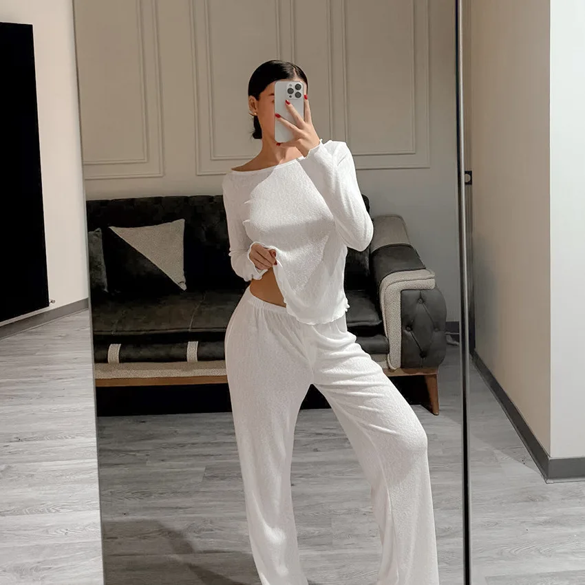 Women's Brushed Pajama Set Soft Breathable Long Sleeve Comfort Fit Pants Cozy Loungewear Autumn Winter Spring — detail