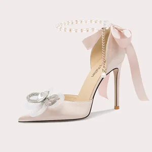 Lily Wei Ladies High Heel Sandals Pearl Chain Decoration Wedding Shoe Fashion Summer Party Light Heels Spring Style
