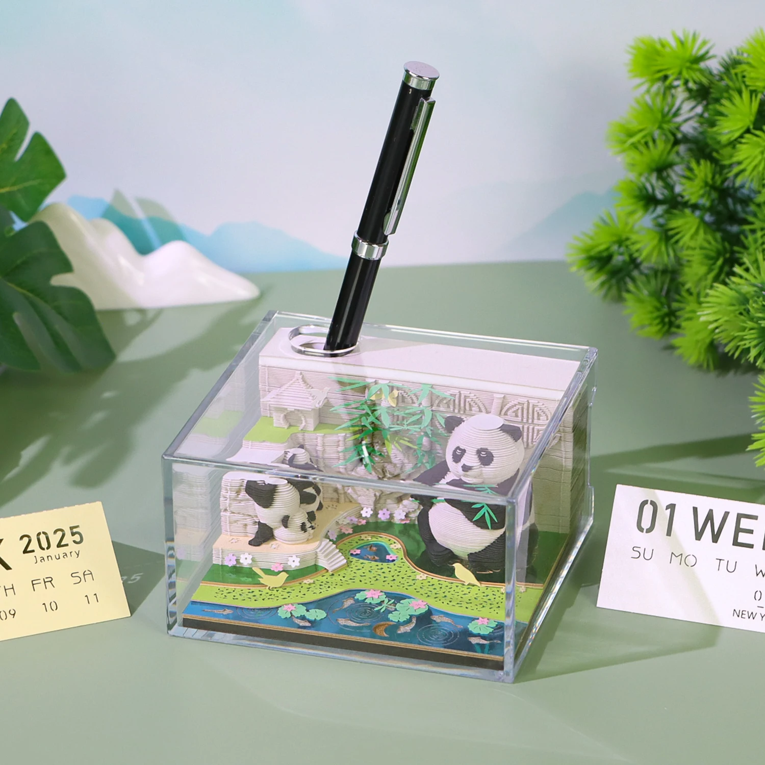 2027 Hot Sale New Panda Memo Pads Paper Art Craft with Calendar  Bookmarks Paper Sheets Decompression Toys Custom Package