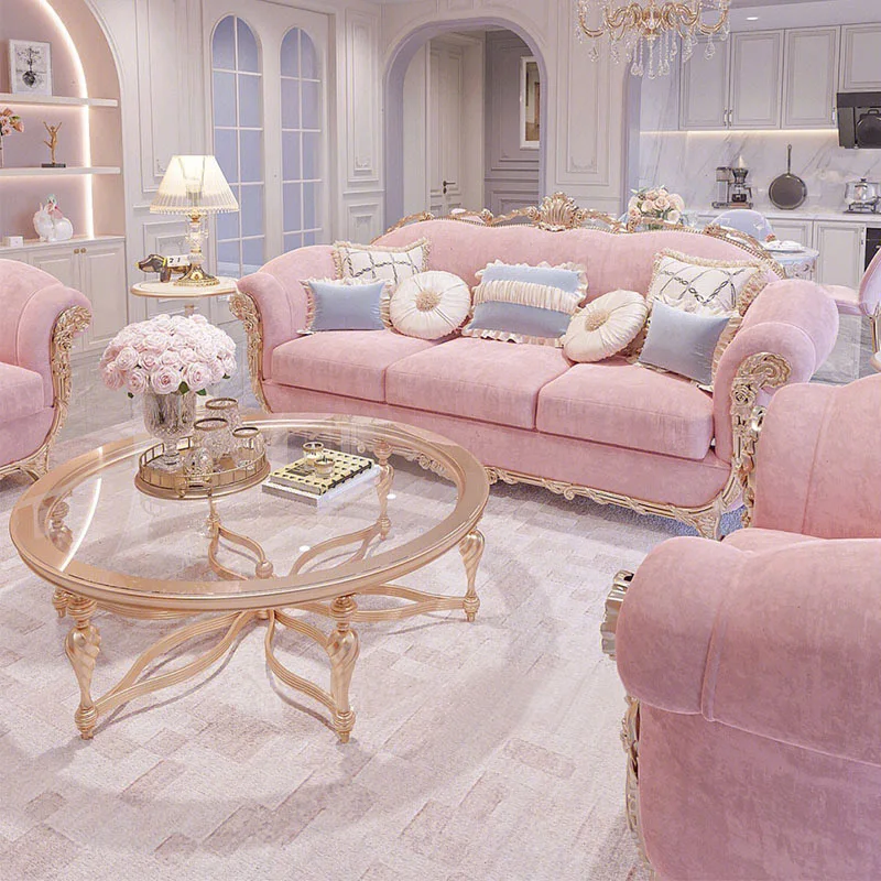 Victorian Luxury Wood Sectional Velvet Sofa Set Super Comfortable High End Tufted Couch For Living Room Mall & Villa Use