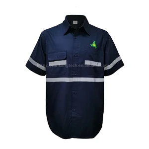 Polyester Cotton Workwear Uniforms Mechanic Factory Workshop Steel Plant Short Sleeve Work Shirts Reflective Safety Clothing