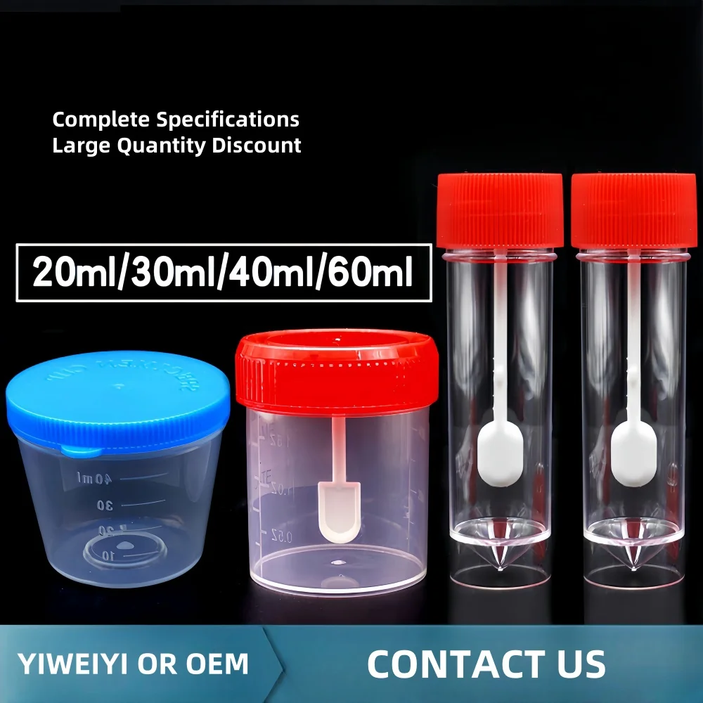 30ml 60ml 100ml 120ml PS Material Sterile Urine Bottle for Laboratory Use Red Urine Sample Container Screw Cap OEM Customizable