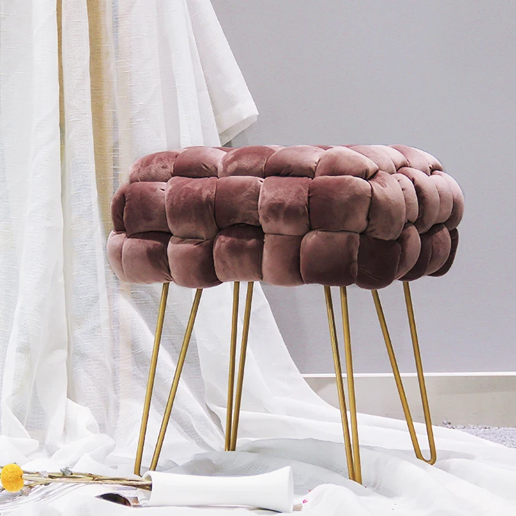 Wholesale Hot Sale Nordic Modern Velvet Fabric Ottoman Stainless Steel Legs Stool