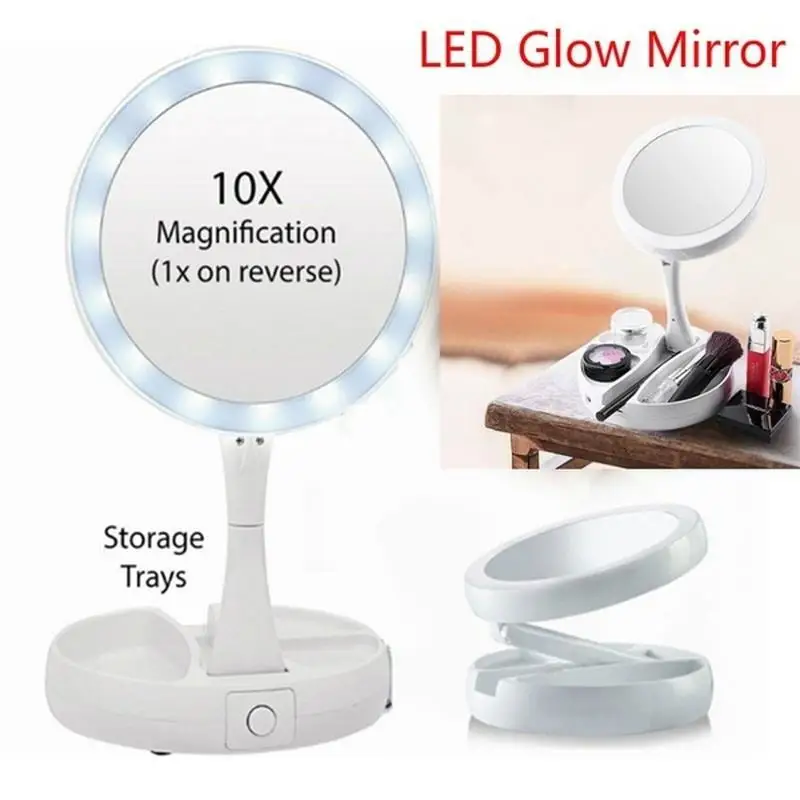 Foldable Led Magnifying Mirror Makeup Costway White Vanity Cosmetic