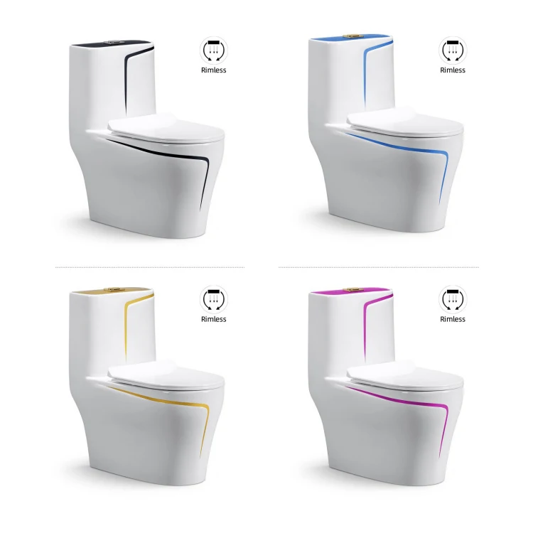 Modern luxury color trap/p trap inodoro bathroom porcelain commode wc sanitary ware one piece ceramic toilet bowl with gold line factory