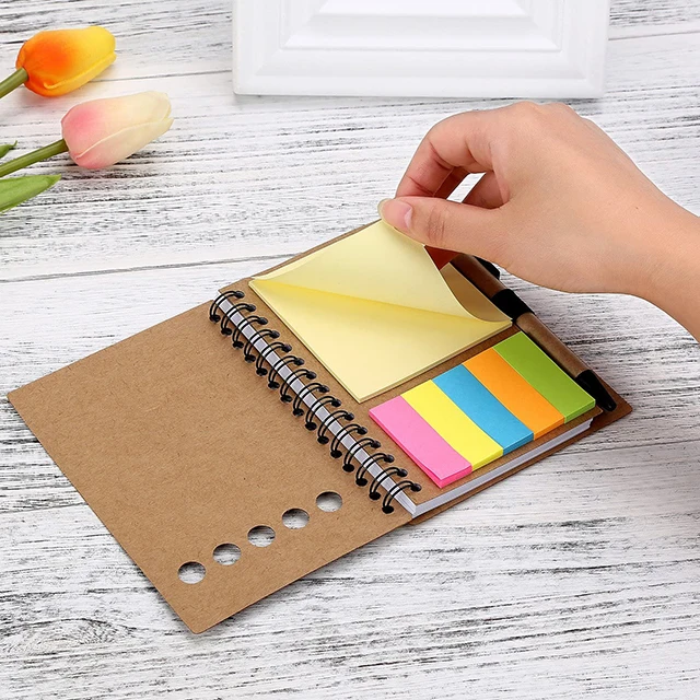 Custom Logo Sticky Notes Kraft Paper Cover Mini Notebook Note Pads with Pen