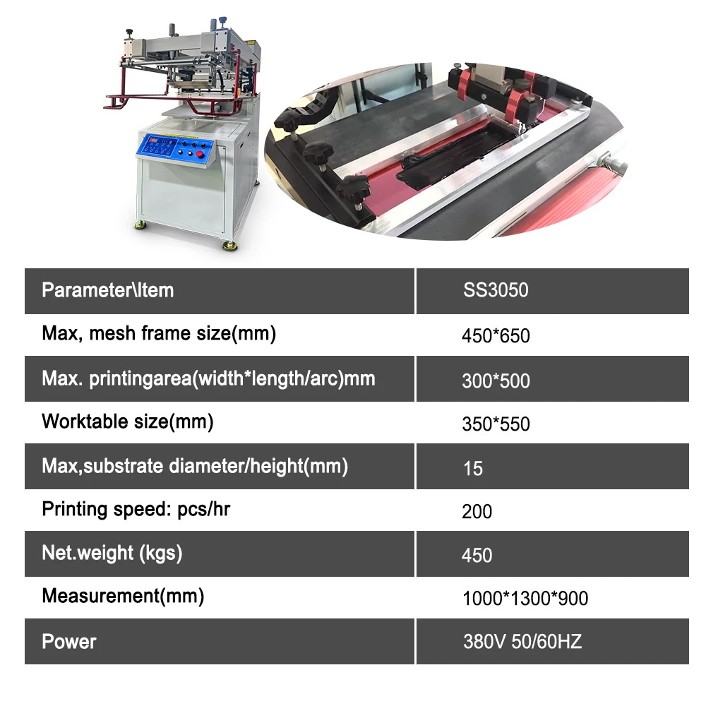 SS3050 Flat Screen Printing Machine Metal Plastic Paper Cloth Flat Serigraphy Machine