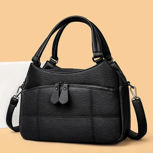 Pebbled PU Leather Double Zipper Pockets Bolsa De Mano Women's Handbag Shoulder Bag Fashion Ladies Bag 2026 New Arrival