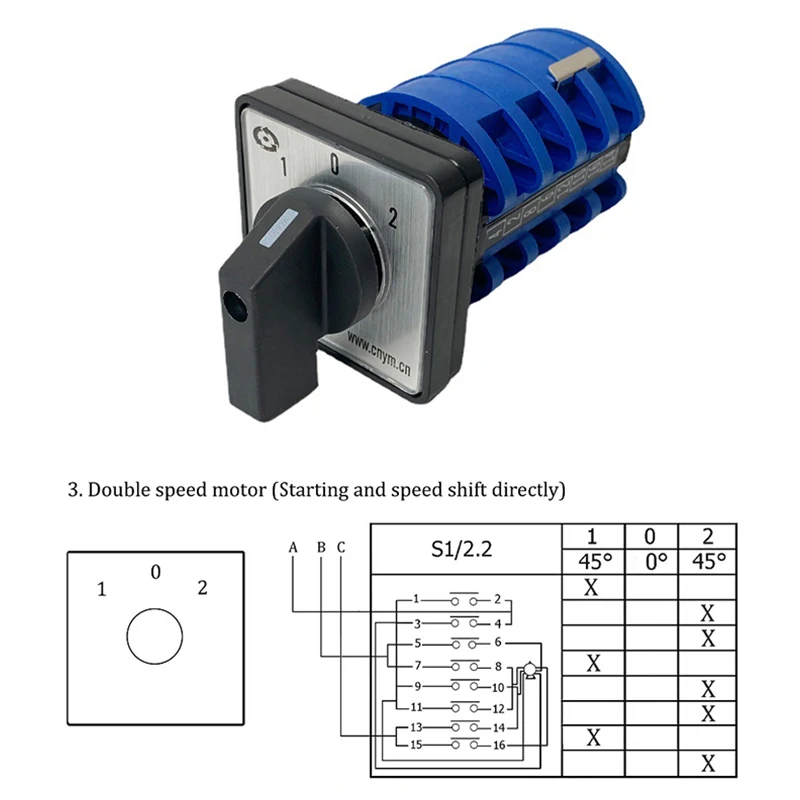 Interruttore A Camme YJUW3420 – 660V 20A, 3 Posizioni ON/OFF (1-0-2), 4 Fasi, 16 Morsetti, IP65