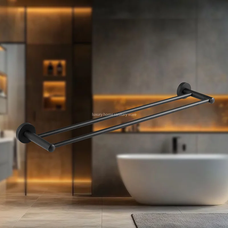 Matte Black Modern Bathroom Accessories Set Wall-mounted Bathroom Towel Rack Set