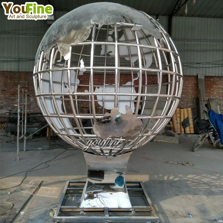 Outdoor High Polished World Globe Sculpture Large Stainless Steel Ball