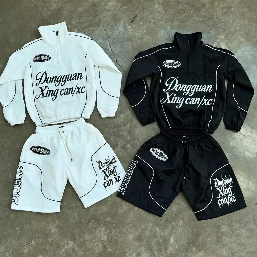 Brugerdefineret herres tracksuit i 100 % nylon – vintage street style med silkskærmstryk-design, åndende nylonbukser, sommerstil