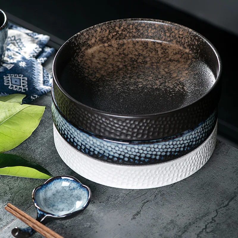Retro Japanese Creative Kiln Colour Ceramic Dinner Dish Plate Noodle Bowl Soup Dish Ceramic Salad Bowl for Home Restaurant