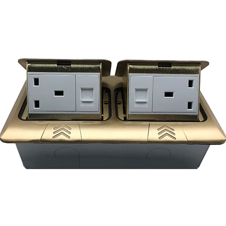 VNX Two 13a Bs Socket and Rj45 All Copper Waterproof Hidden Floor Socket Pop up Electrical Outlet Socket