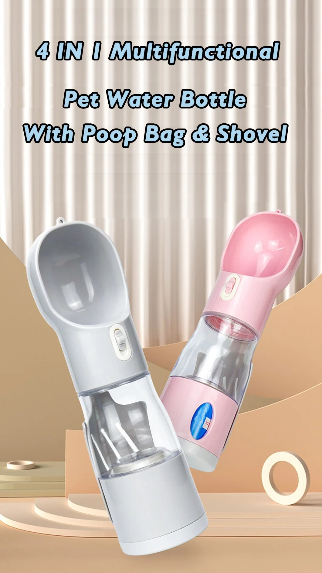 Outdoor Dog Drink Bottle Travel 4 In 1 Wide Mouth Plastic Portable Dog