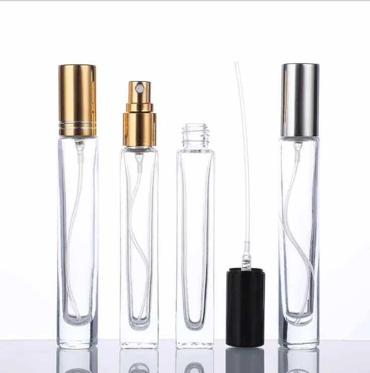 10ml Luxury Mini Square Perfume Glass Bottle Clear Empty Thick Bottom Stainless Steel Roll 10 Ml Cosmetic Limited Edition JIA CN