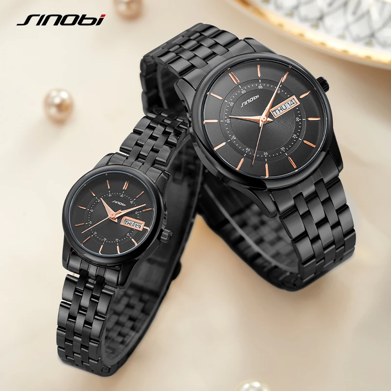 Sinobi-relojes clásicos de acero inoxidable para parejas, pulsera  minimalista de aleación, plata, oro y negro, 9832