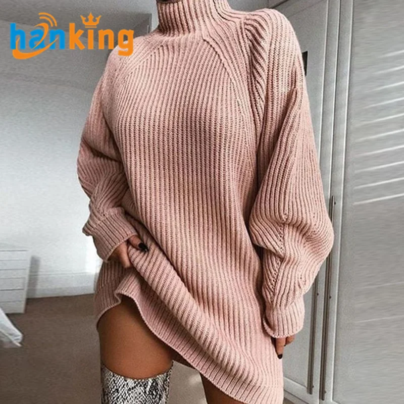 Women Turtleneck Oversized Knitted Dress Autumn Solid Long Sleeve Casual Elegant Mini Sweater Dress Winter Clothes Women Turtleneck Oversized Knitted Dress Autumn Solid Long Sleeve Casual Elegant Mini Sweater Dress Winter Clothes