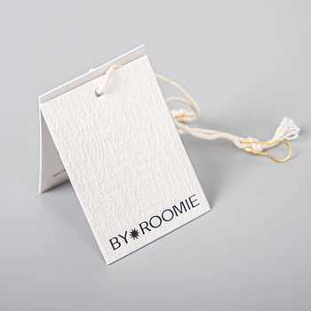 Custom black foil logo hangtag textured paper swing tag with cotton string and golden pin