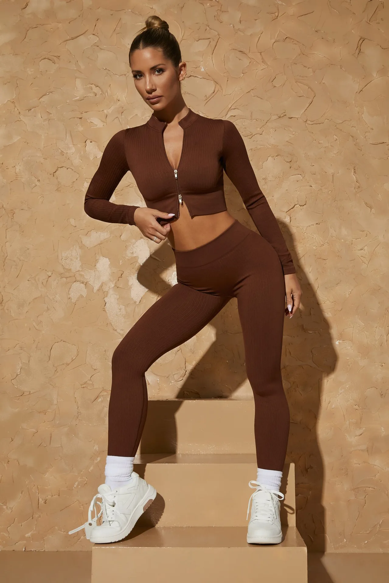 New Seamless Gym Clothing Outfits Zip Up Crop Top 6 Piece Athletic