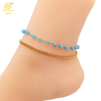 Women's 18K Gold Plated Copper Jewelry Anklet Fashion Rosary with Cuban Chain Pearl Stone Chic Gift for Girls