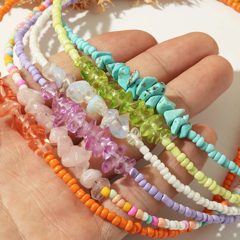 Gift Bib Colorful Irregular Necklace Choker Beads Natural Crushed Stone 