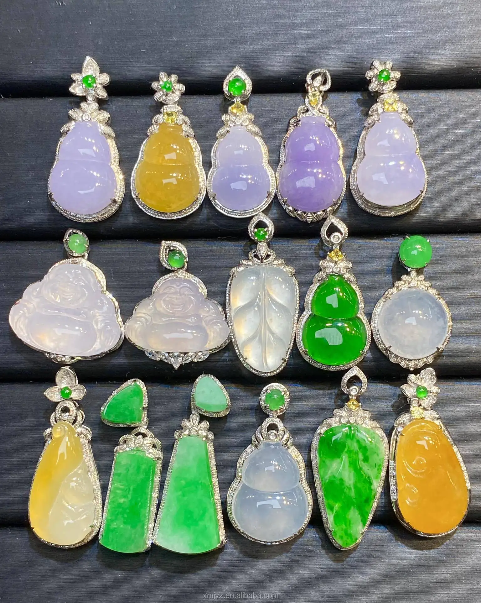 18K Gold Diamond Pendant a Grade Jadeite Laughing Buddha White Gold Jade  Buddha Pendant Necklace