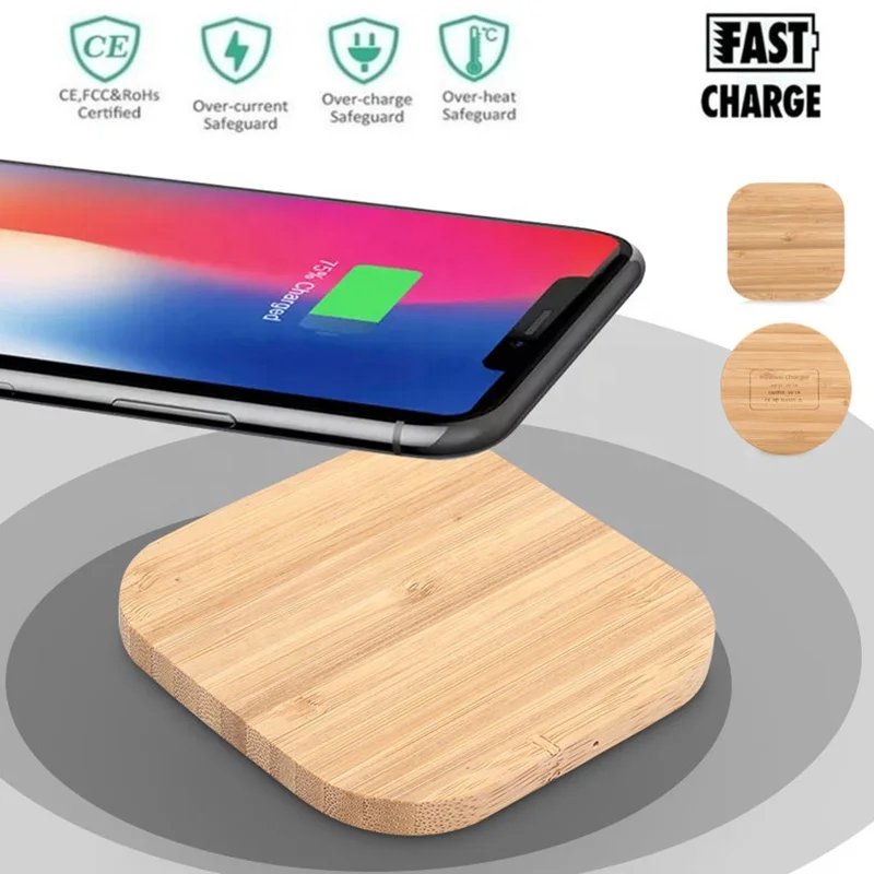 Custom Logo 2022 Fast Bamboo Wireless Charger Induction Wooden Wireless ...