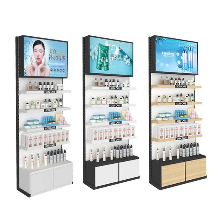Kainice Manufacturers Cosmetic showcase Wood Customized Cosmetic Stand Display Shop Racking Display for Mall