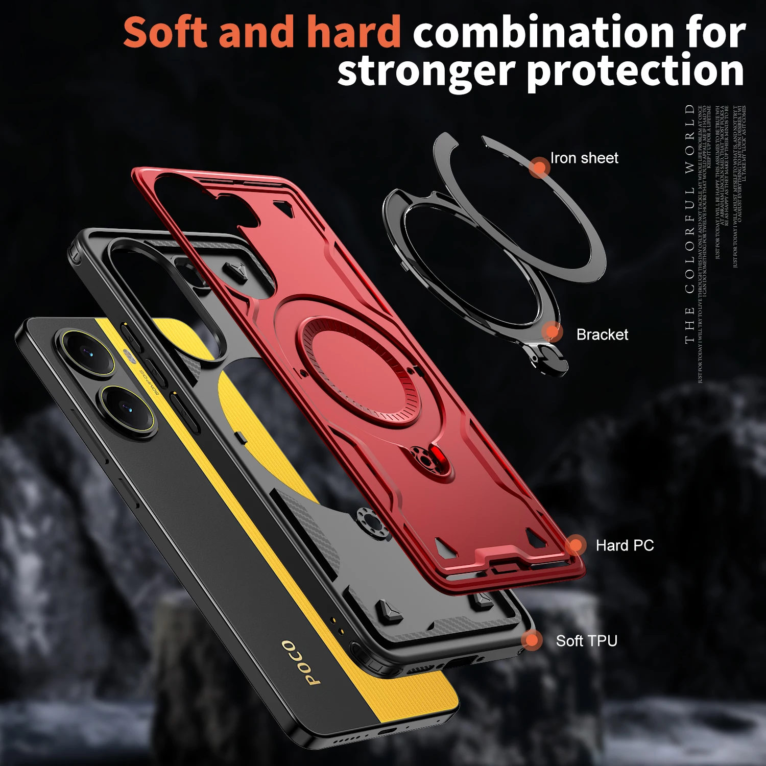 Custodia MUMOYAN Per Xiaomi Poco F3/F3 Pro - Blu - IBrida 2 In 1 TPU + PC Con Supporto Anello Girevole - Protezione Militare - Compatibile Con Supporto Magnetico Auto - 4