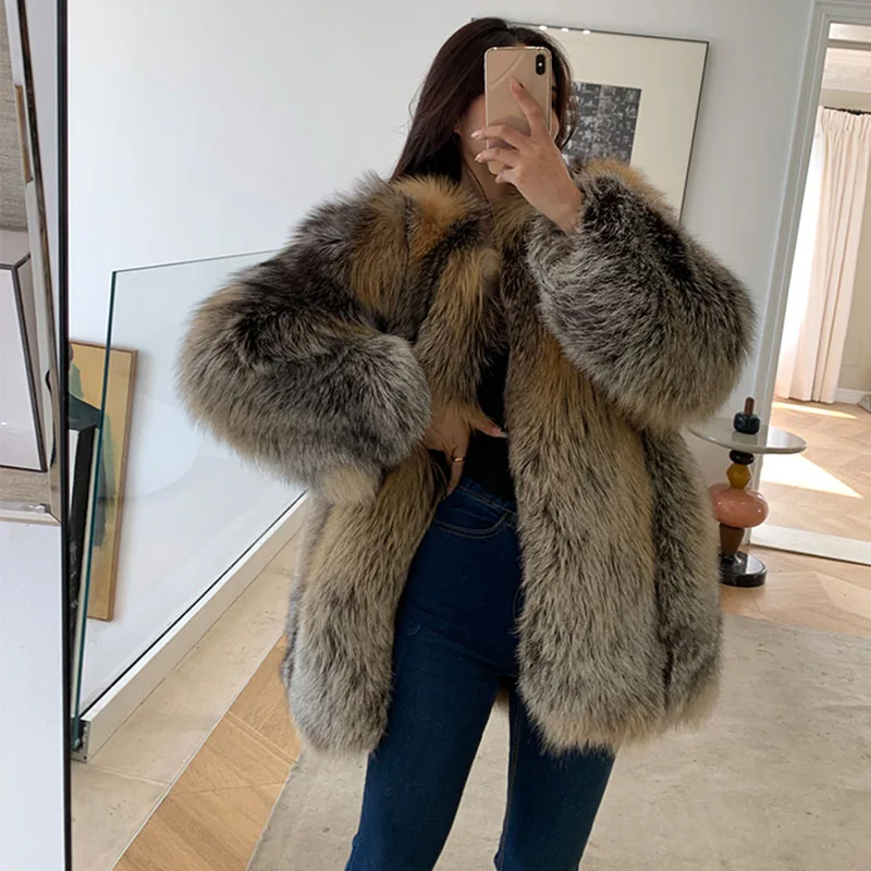 Thick Fuzzy Long Luxury Fluffy Genuine Fur Coat Furry Custom Natural Real Fox Fur Coat for Woman Trendy