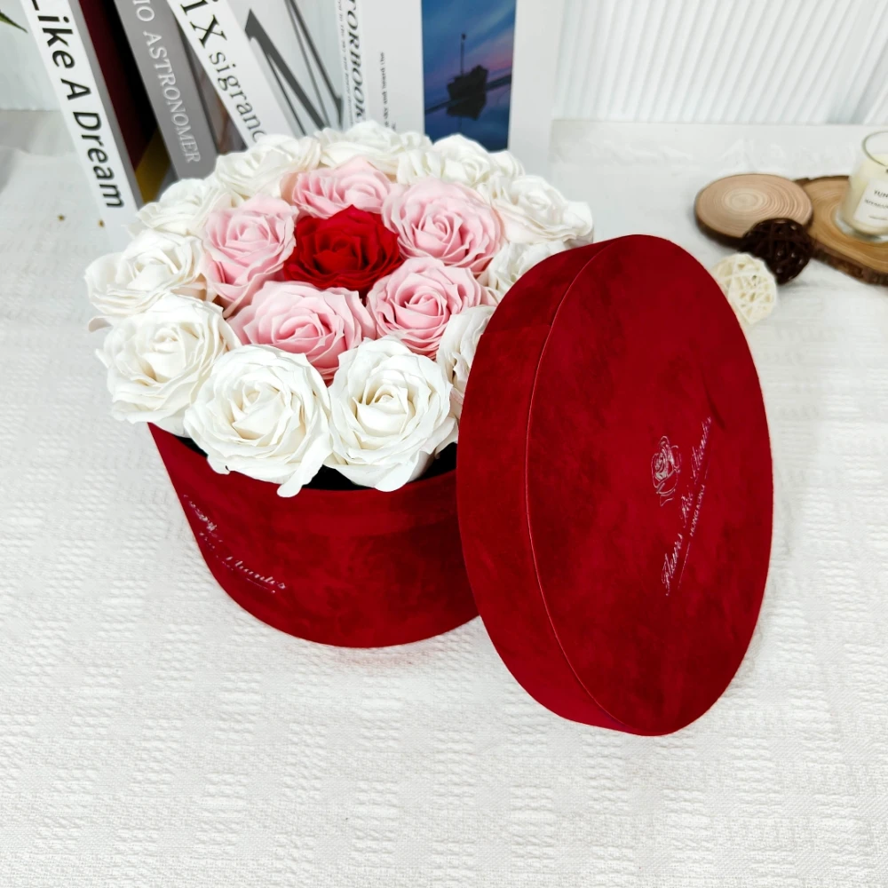 Suede Hat Box For Flowers Arrangement Caja De Flore Mothers Day Gift