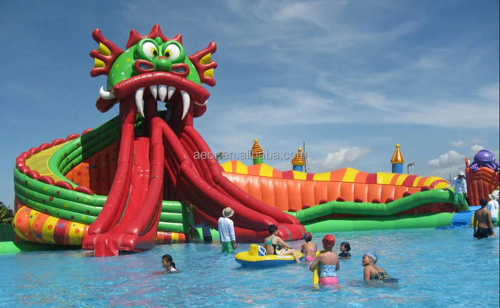 Commercial Inflatable Water Park With Water Slide And Pool Custom Inflatable Ground Water Park