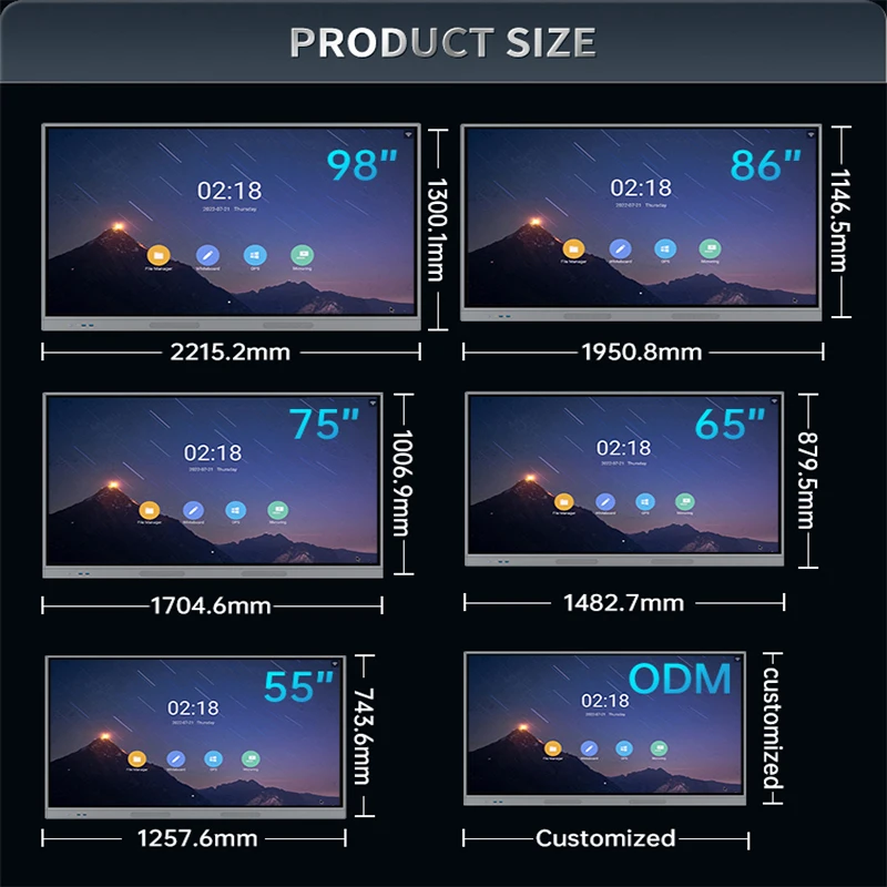 KINGONE OEM ODM 4K LCD Display 65 75 86 100 110 Inch TV Interactive Flat Panel Digital Whiteboard Touch Screen Smart Board
