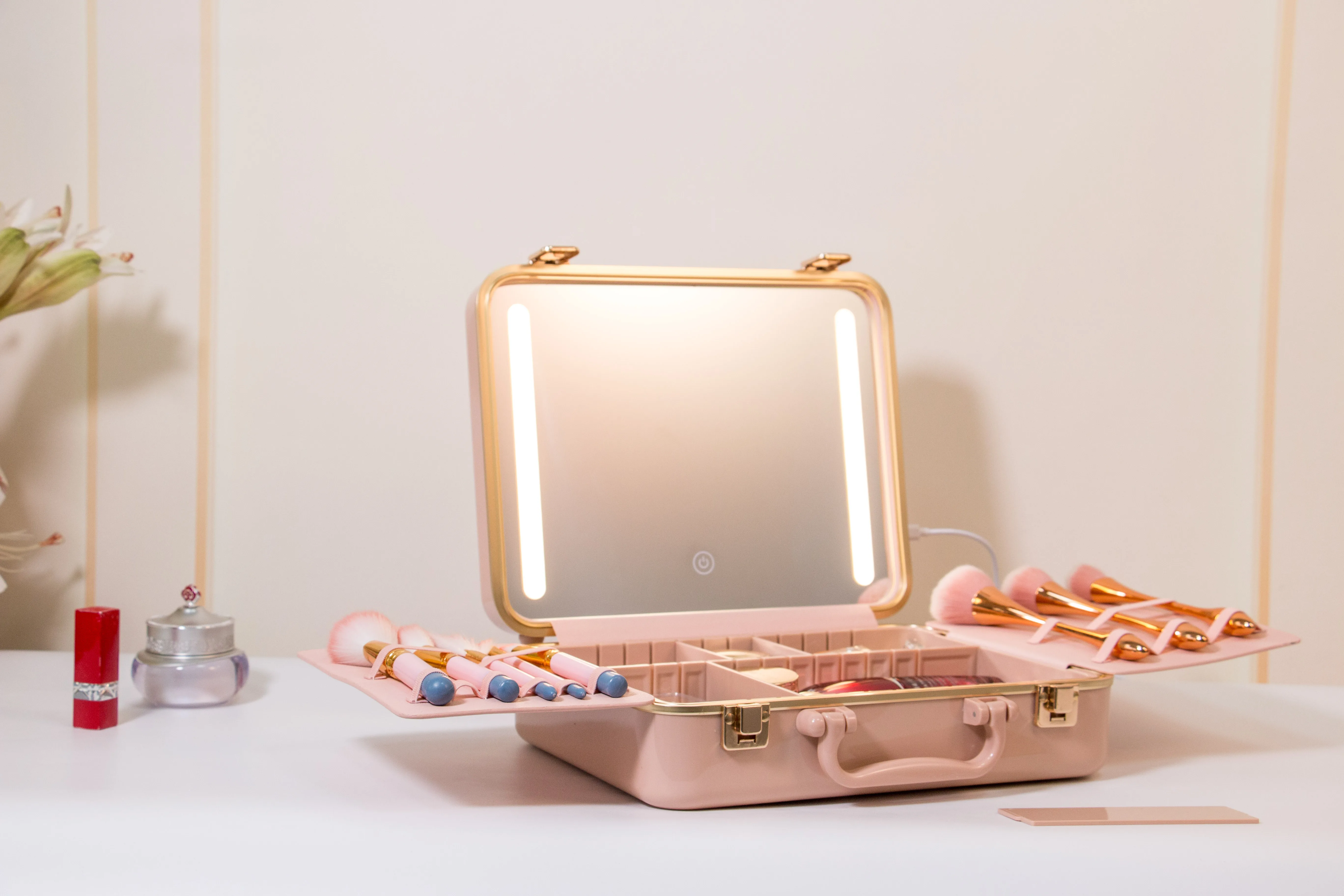 Vanity Box Portable with Light and Mirror 12-inch Tempered Mirror Small Large-capacity Makeup case Cosmetic Bag