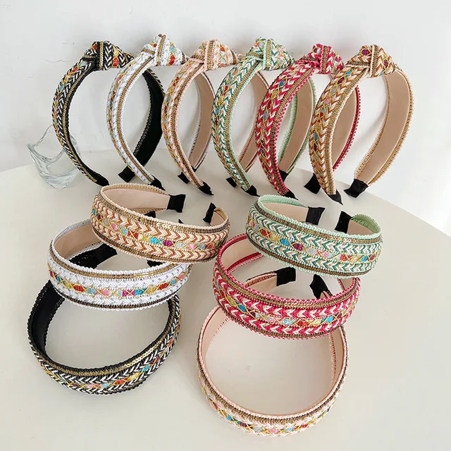 Ethnic Style Durable Hair Ribbons Fabric Vinchas Personalized Knotted Wide Hair Accessories Twist Knot Diademas Unique Headbands
