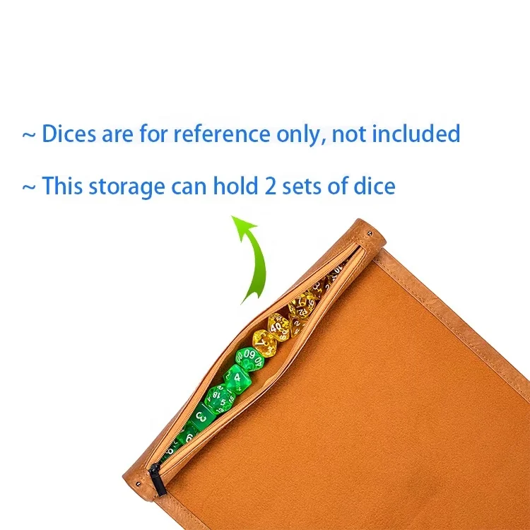 High Quality Custom Premium Leather Scroll Rolling Dice Mat With Zipper Storage Bag