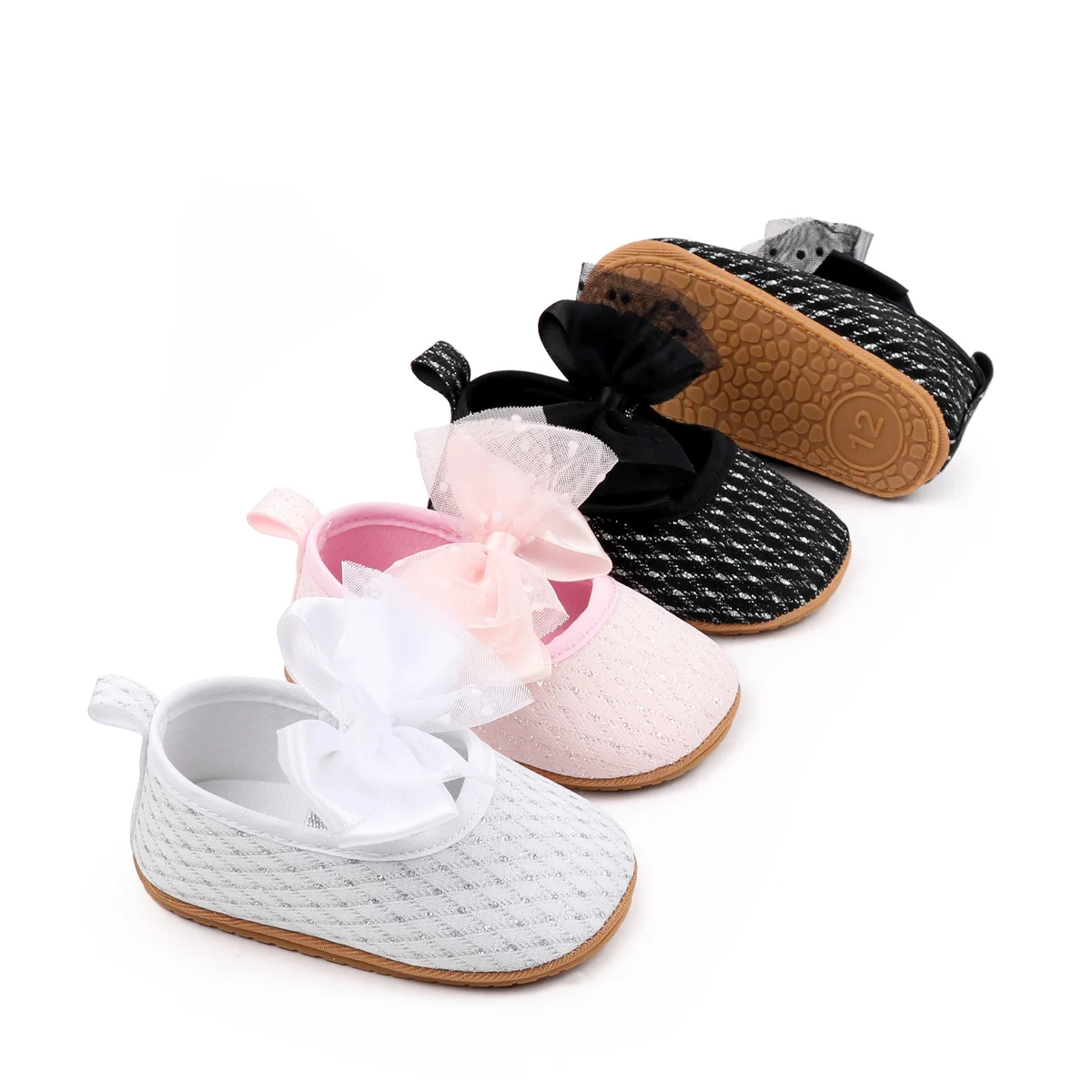 Big Bowknot Design Bling Cloth Material Soft Sole Princess Newborn Infant Bbay Shoes for Girls