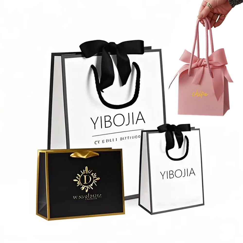 Custom Print with Your Own logo Luxury Store Gift Bag Shopping Clothing Small Jewelry Pouch Packaging Burgundy Paper Bags