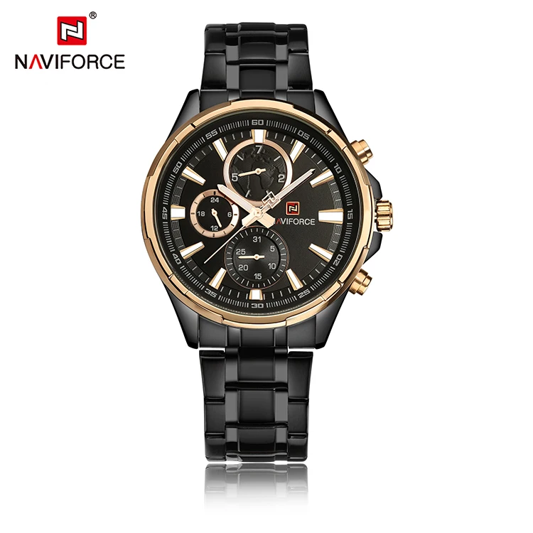 NAVIFORCE NF9089 Cheap Custom Brand Gents Quartz Watch Stylish Steel Strap Water Resist Calendar Week Display 24 Hour Watch Set