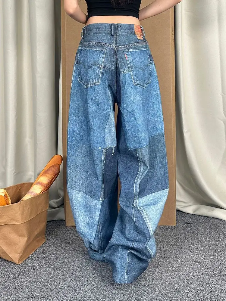 Custom Washed Washed Rhinestone Wide Leg Jeans Denim Pants Wide Leg Denim Jeans Baggy Women's Pants Women Jeans