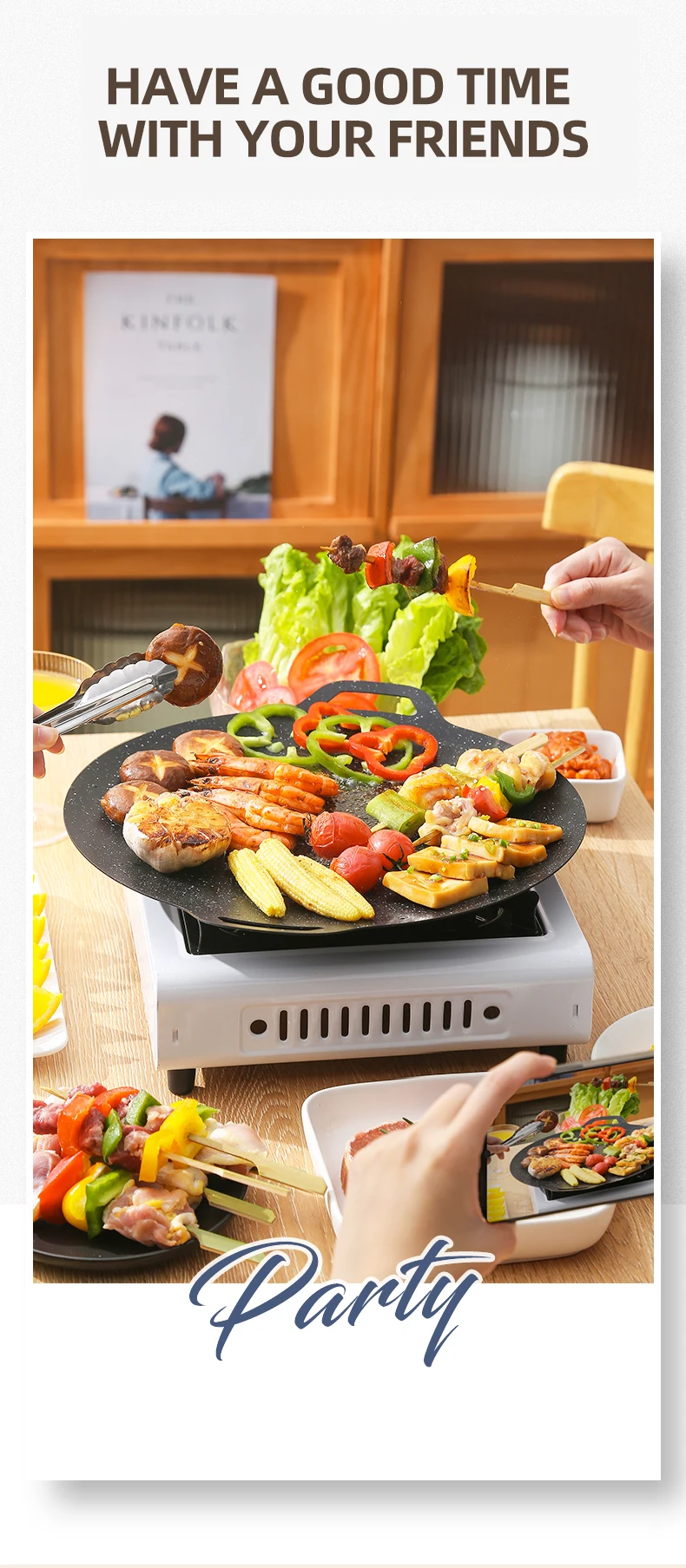 Thickened Maifan Stone BBQ Grill Pan, Non-Stick Steak & Korean BBQ, Works on Induction/Gas Stoves, Indoor/Outdoor
