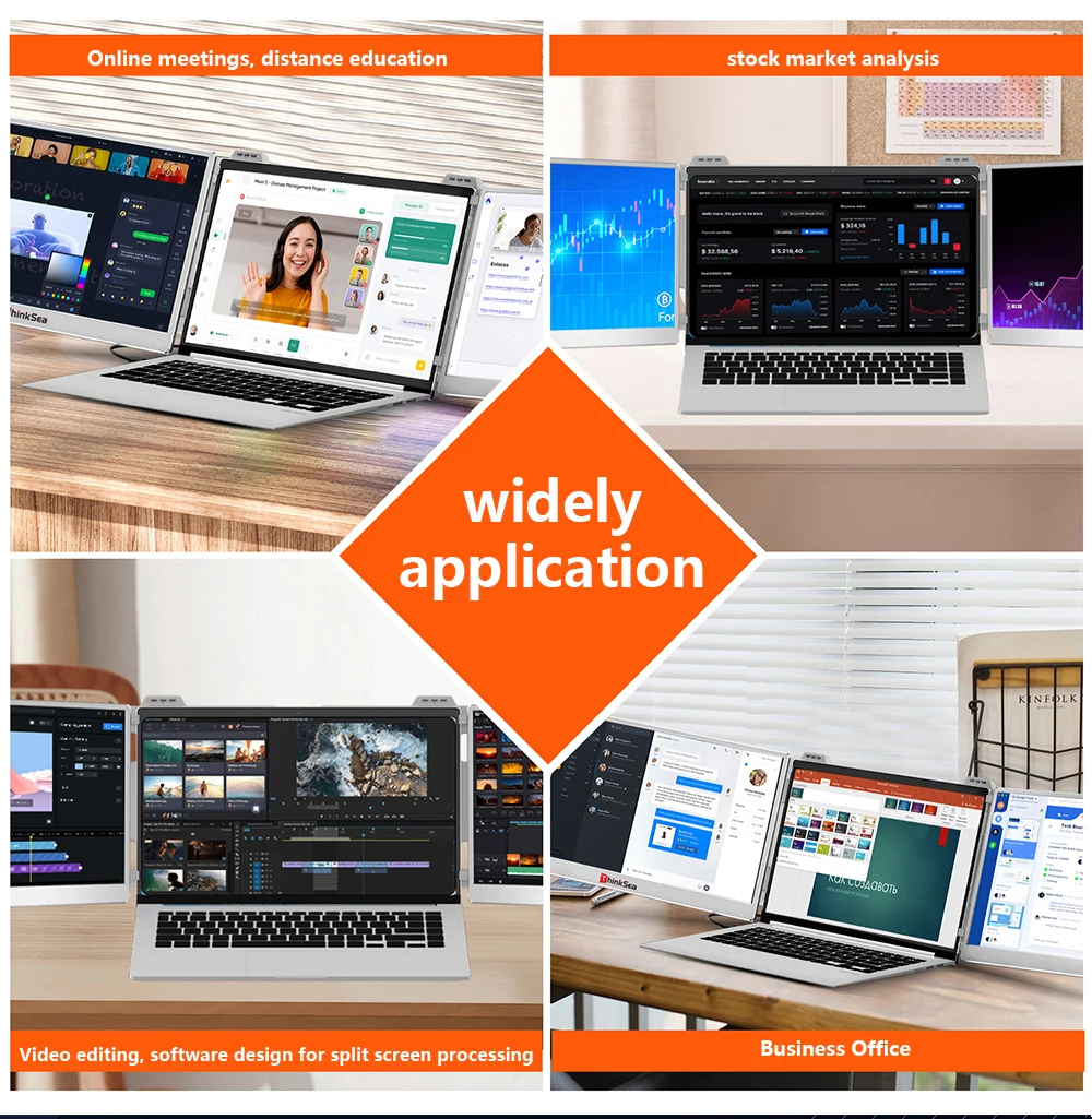14 /15.6 Inch Triple Screen Portable Monitor IPS 1K Screen Portable LED ...