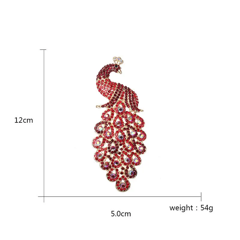 Factory Direct Sale Large Size Sparkly Crystal Rhinestones Pave Peacock Decor Brooch in Assorted Colors