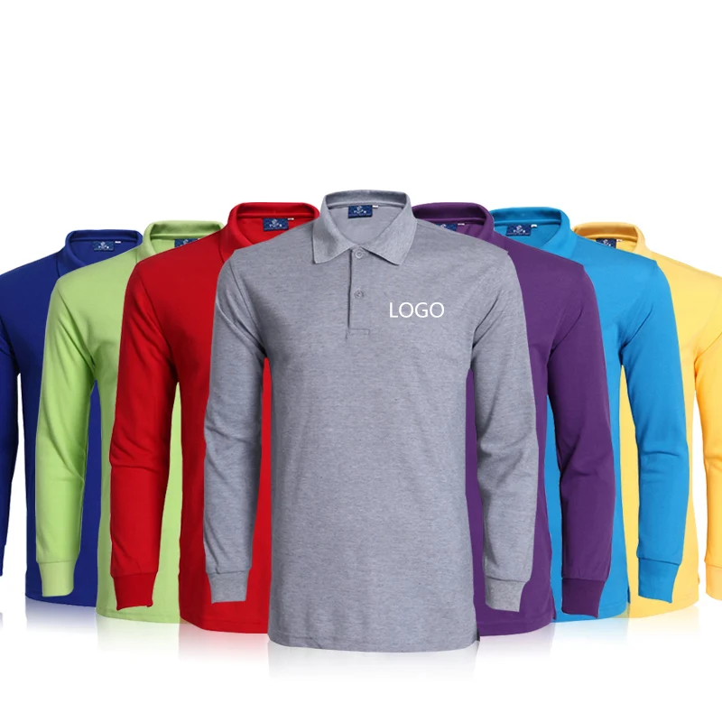 Customized Logo Blank Long Sleeve Polo Shirt CVC 60% Cotton
