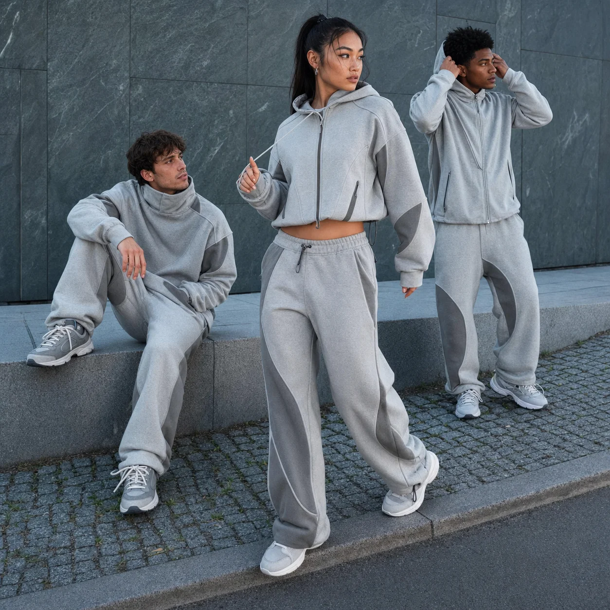 Custom Designer Men's Casual Autumn Sweatpants Hoodie Set Baggy Oversized Distressed Acid Wash Striped Jogger Flared Terry gallery 3